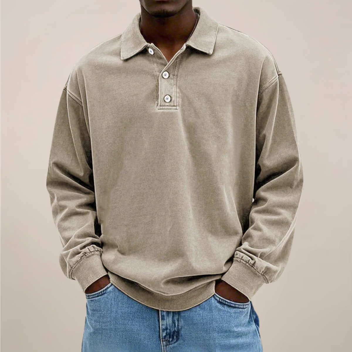 Men's Long Sleeve Polo Shirt with Button Front – Relaxed Fit Cotton Blend Top for Casual Wear, Work, Travel & Everyday Comfort | Lonoma