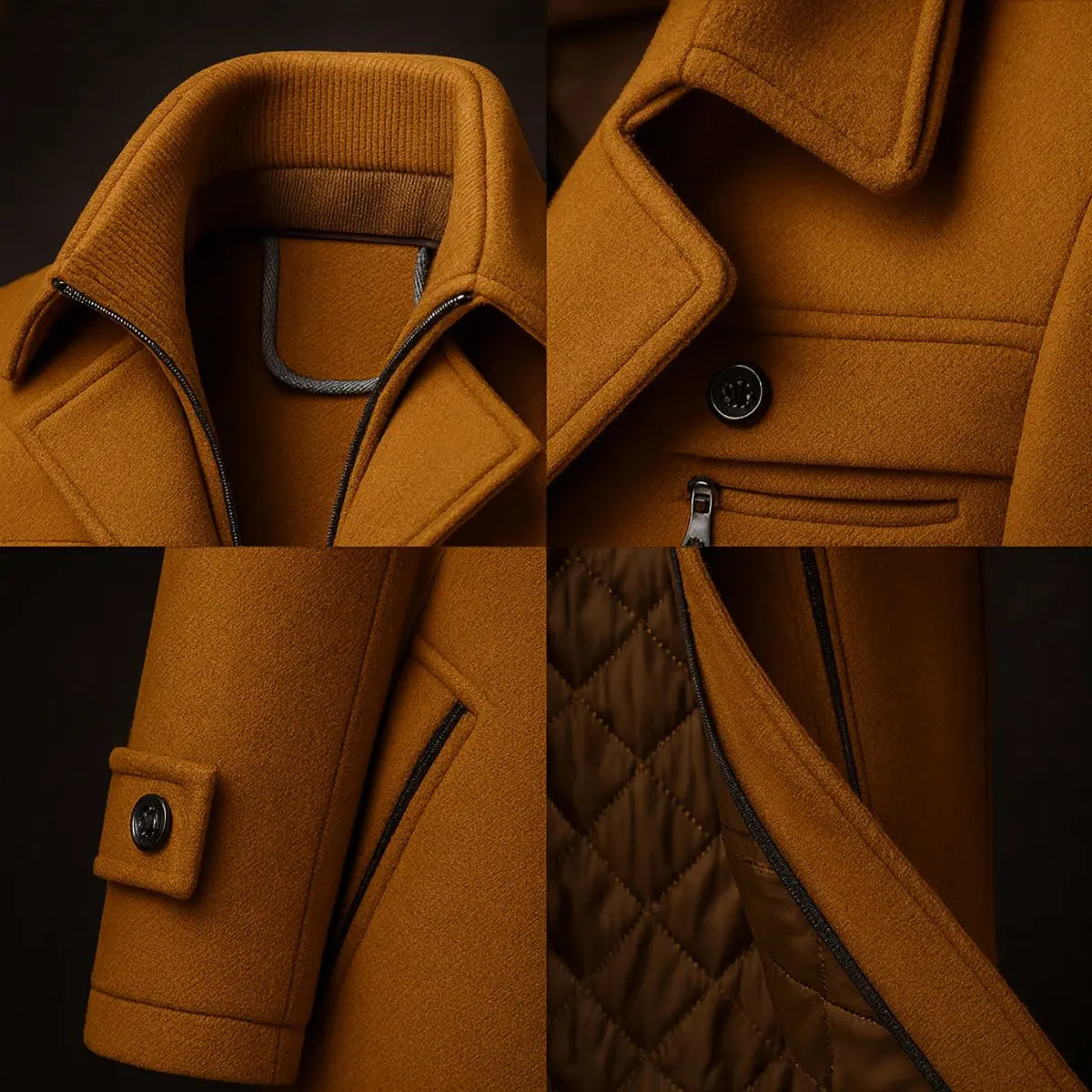 Men's Wool Topcoat with Layered Collar and Insulated Quilted Interior for Winter Business Formal Occasions | Lonoma