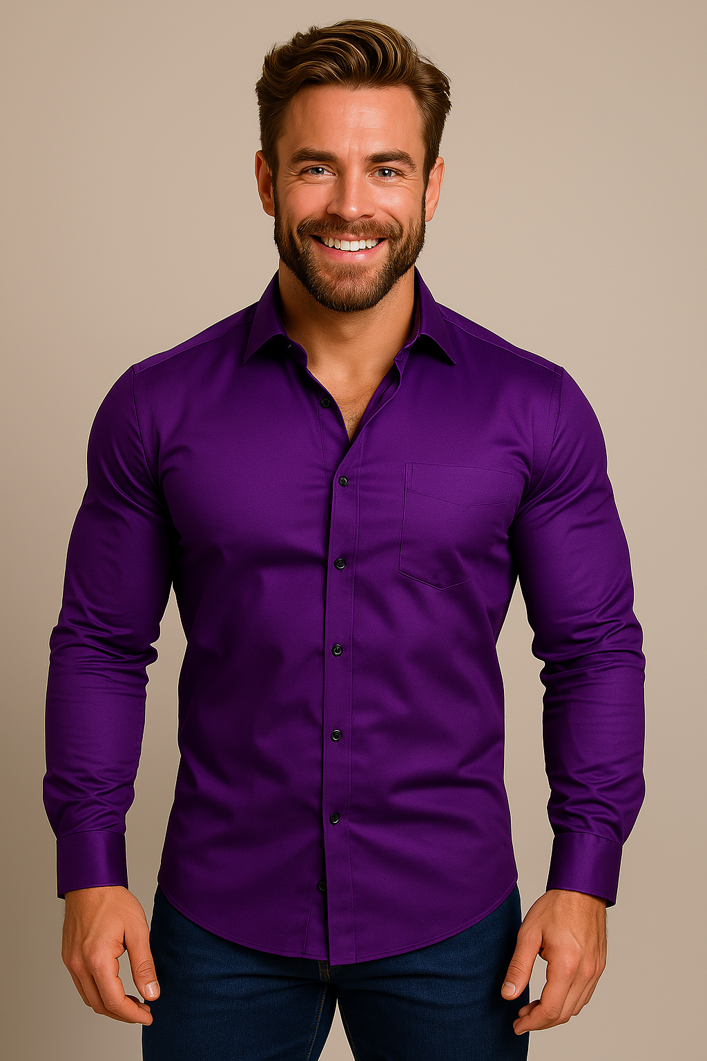 Men's Button-Down Dress Shirt with Chest Pocket - Slim Fit Long Sleeve Business Casual Shirt for Work Office Formal Events | Lonoma