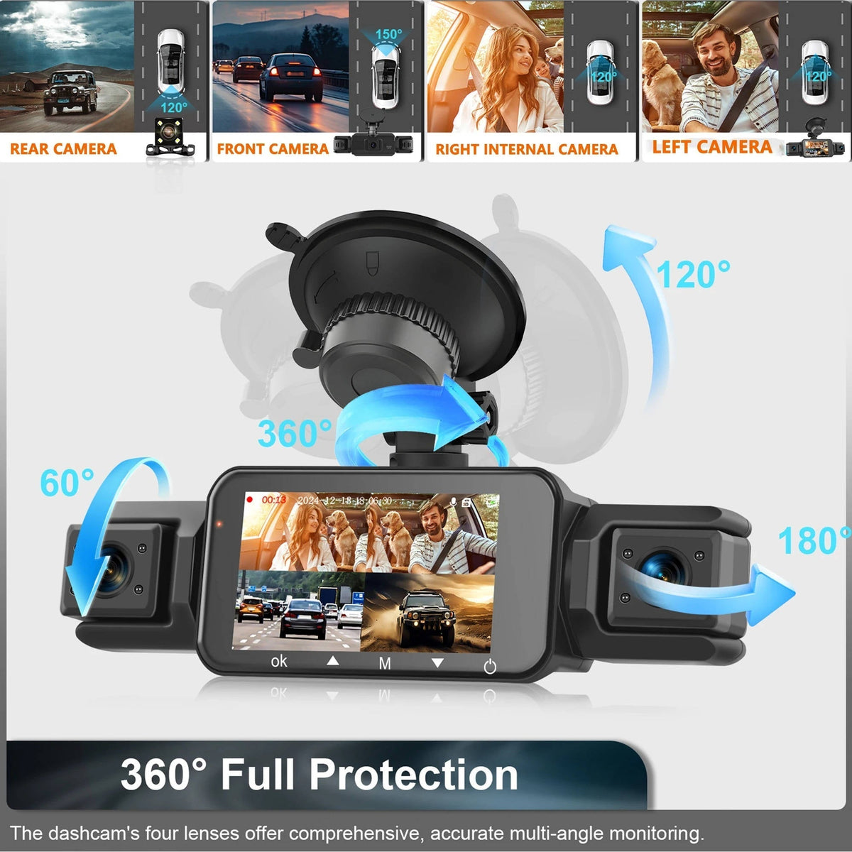 Four-Camera Wireless Dash Cam System with Night Vision and Parking Monitor for Complete Vehicle Coverage | Lonoma