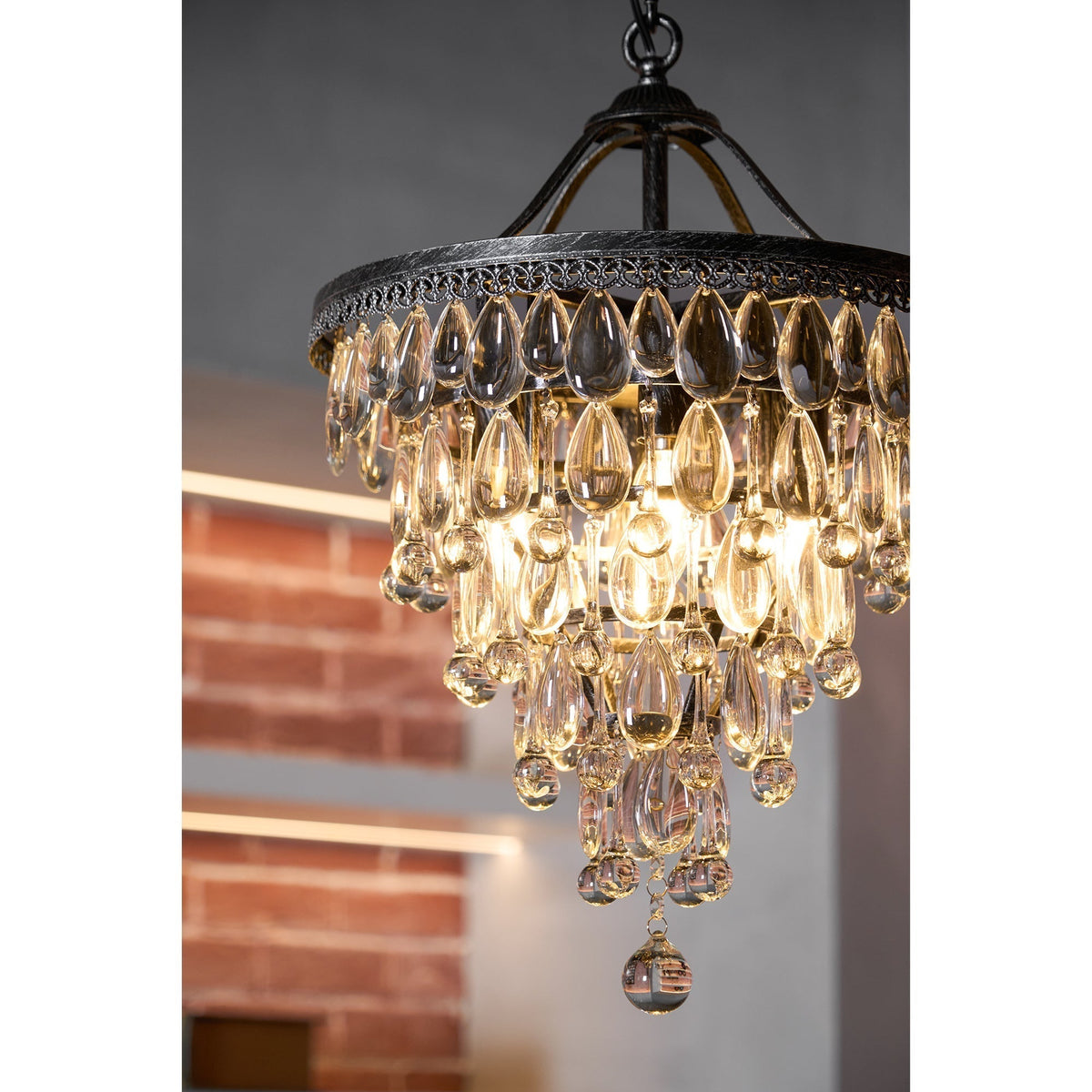 Crystal Drop Chandelier Antique Bronze Finish Multi Light Pendant Dining Room Living Room Foyer Statement Lighting Adjustable Chain | Lonoma