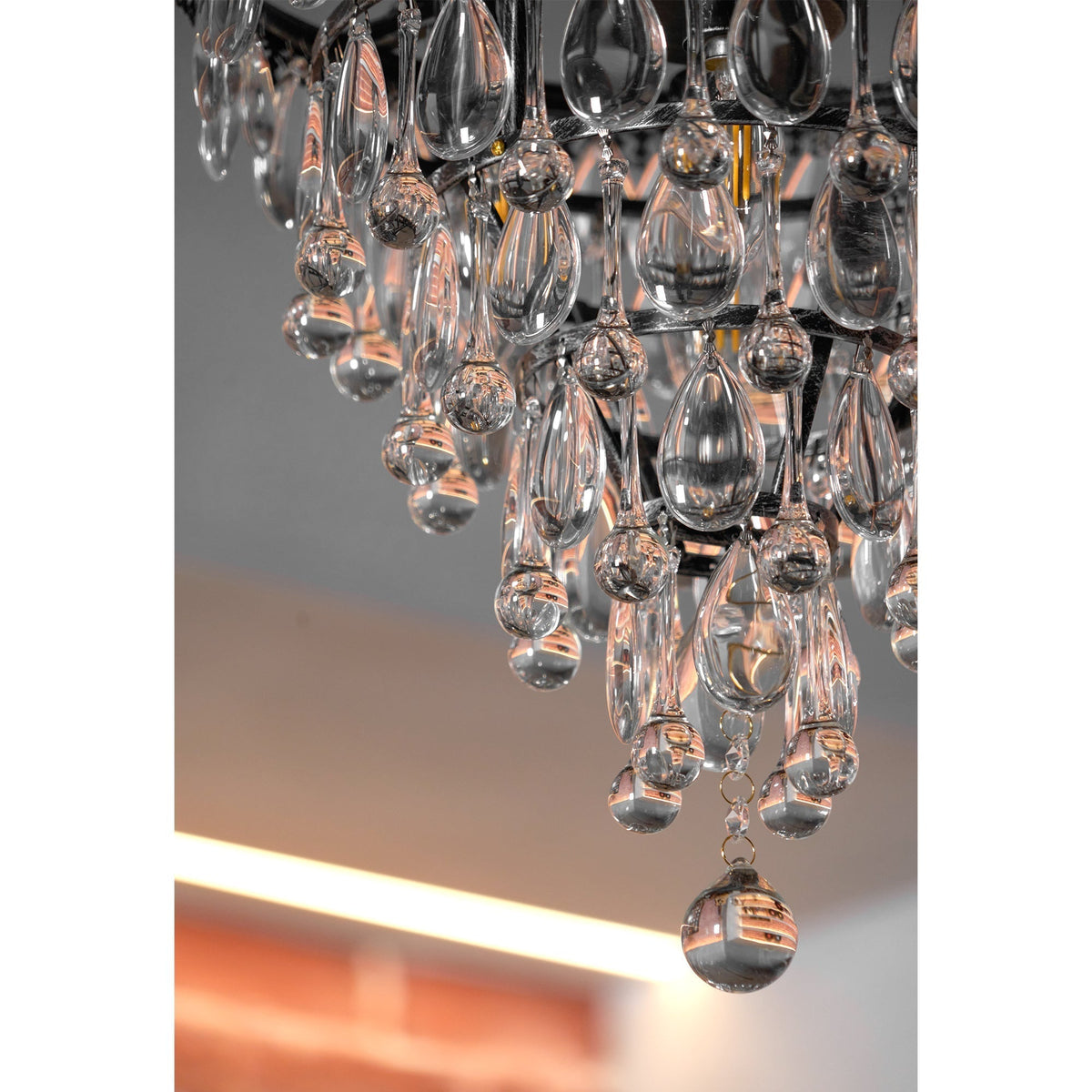 Crystal Drop Chandelier Antique Bronze Finish Multi Light Pendant Dining Room Living Room Foyer Statement Lighting Adjustable Chain | Lonoma