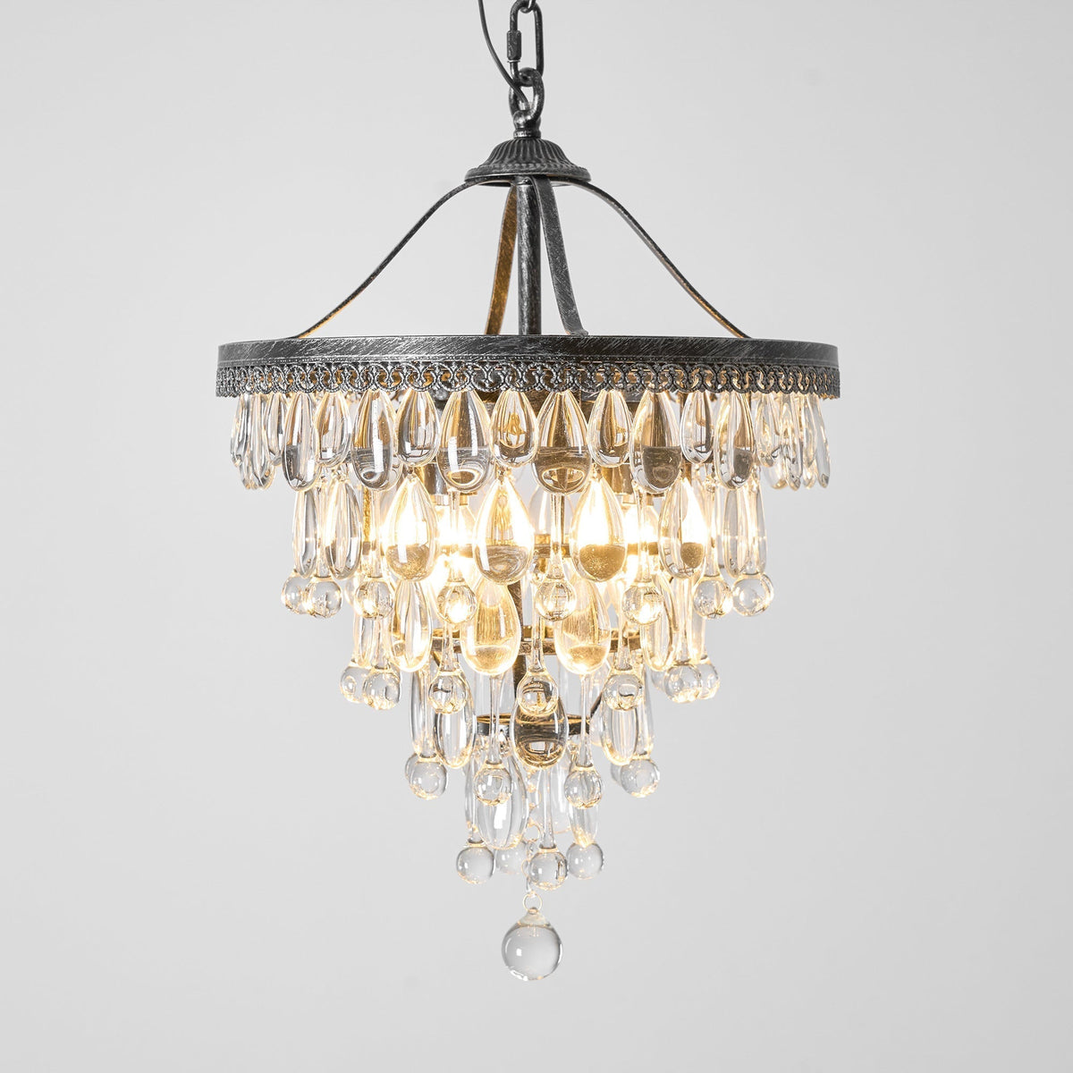 Crystal Drop Chandelier Antique Bronze Finish Multi Light Pendant Dining Room Living Room Foyer Statement Lighting Adjustable Chain | Lonoma