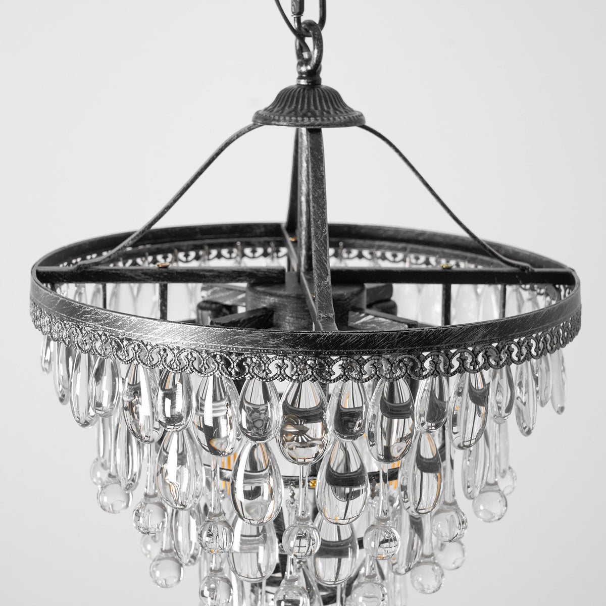 Crystal Drop Chandelier Antique Bronze Finish Multi Light Pendant Dining Room Living Room Foyer Statement Lighting Adjustable Chain | Lonoma
