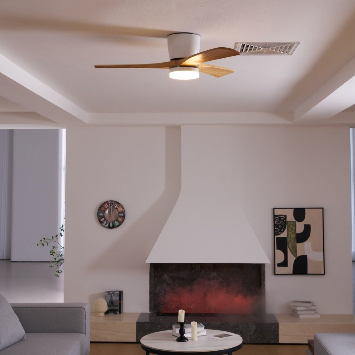 42-52 Inch Modern Ceiling Fan with Dimmable LED Light | 6-Speed Reversible DC Motor | Sycamore Wood Blades | Remote Control Included | Lonoma