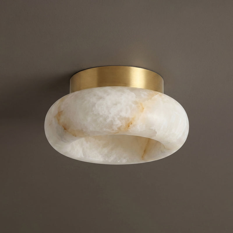 Brass Flush Mount Ceiling Light with Alabaster Shade – Modern Low Profile LED Fixture for Bedroom, Hallway, Entryway – 3.1 in Profile | Lonoma