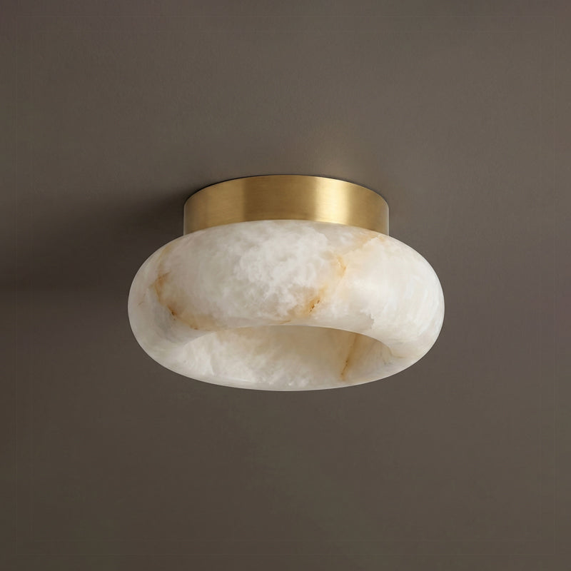 Brass Flush Mount Ceiling Light with Alabaster Shade – Modern Low Profile LED Fixture for Bedroom, Hallway, Entryway – 3.1 in Profile | Lonoma