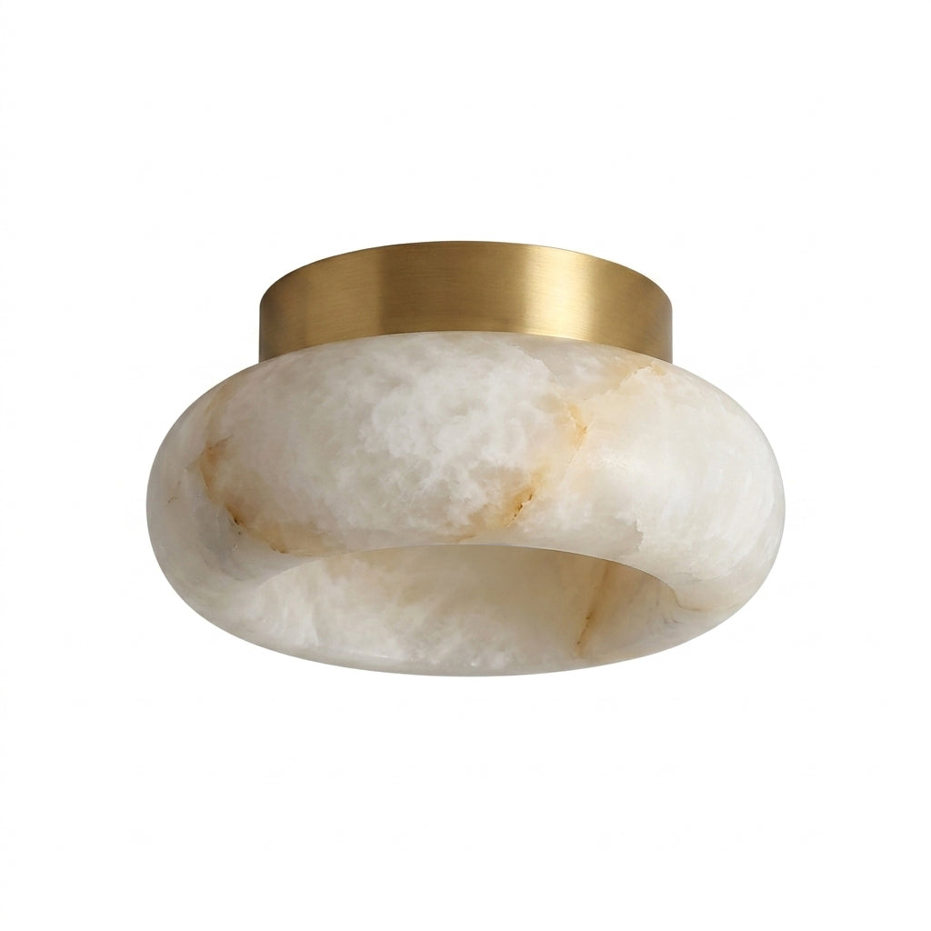 Brass Flush Mount Ceiling Light with Alabaster Shade – Modern Low Profile LED Fixture for Bedroom, Hallway, Entryway – 3.1 in Profile | Lonoma
