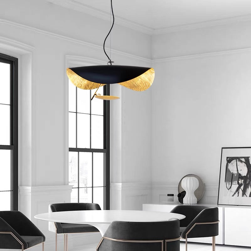 Metal Pendant Light Gold Foil Finish Twisted Sculptural Design Warm LED Indoor Lighting Adjustable Cord Dining Living Room Kitchen Island | Lonoma