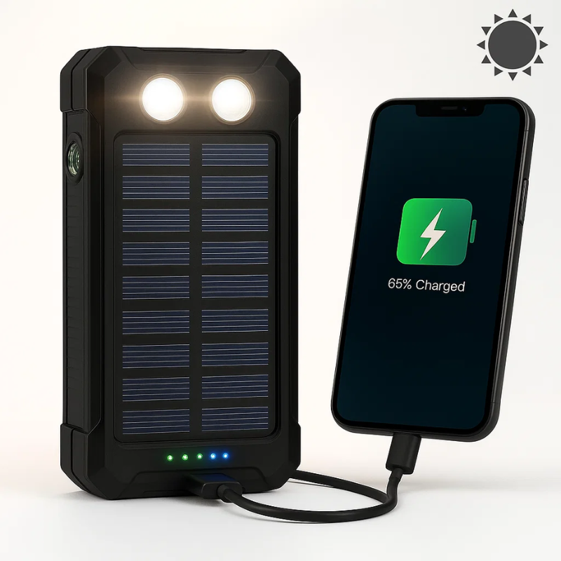 High-Capacity Solar Power Bank 500000mAh Waterproof Battery Pack with Dual USB Ports and LED Flashlight for Outdoor Adventures Emergency | Lonoma