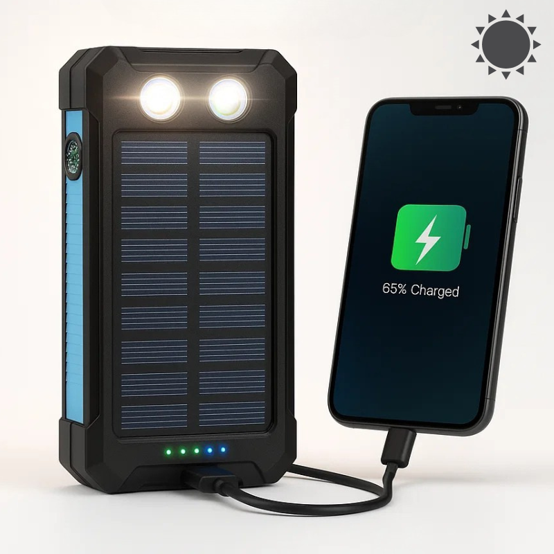 High-Capacity Solar Power Bank 500000mAh Waterproof Battery Pack with Dual USB Ports and LED Flashlight for Outdoor Adventures Emergency | Lonoma