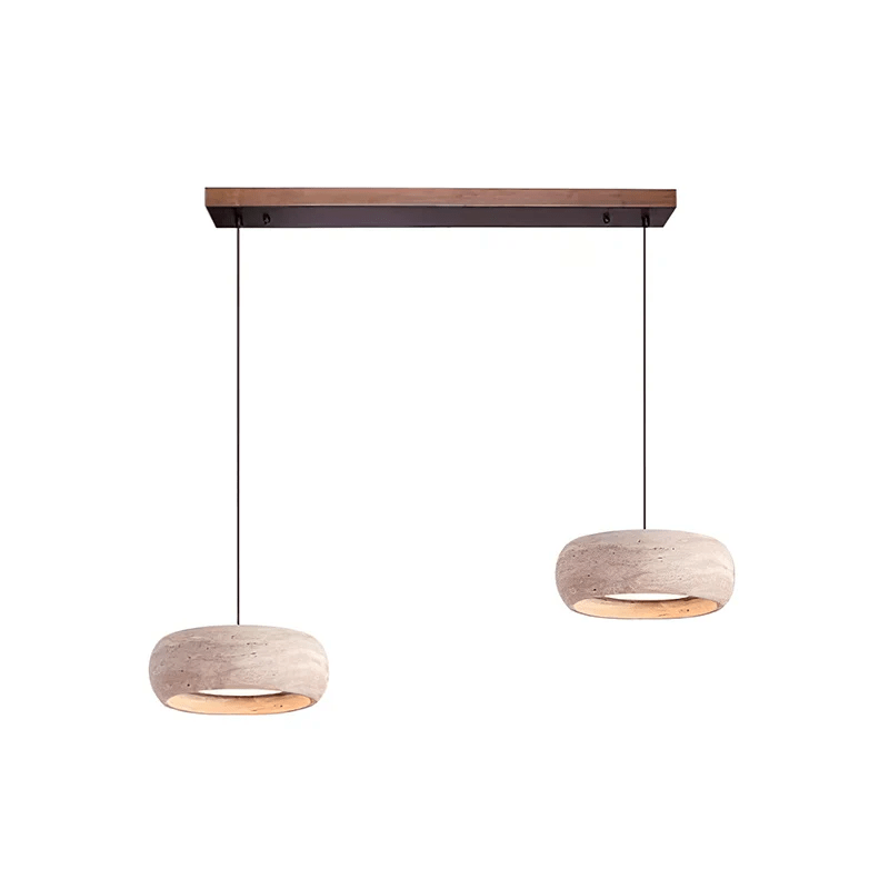 Circular Stone Pendant Light with Warm LED – Adjustable Drop Ceiling Fixture for Dining Room, Kitchen Island, Entryway – Natural Material | Lonoma