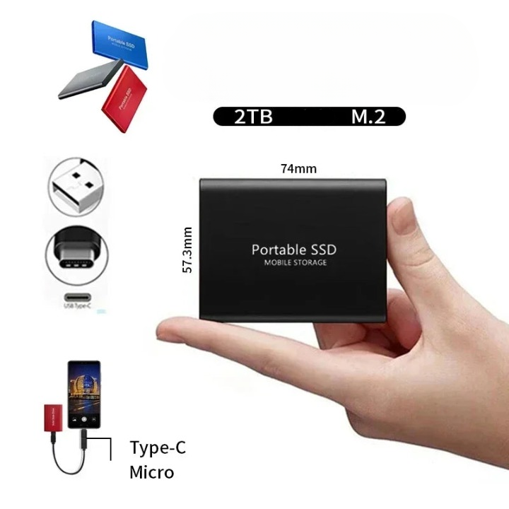 2TB Portable Solid State Drive USB-C External Storage for Laptops Computers High-Speed Data Backup Photography Students | Lonoma