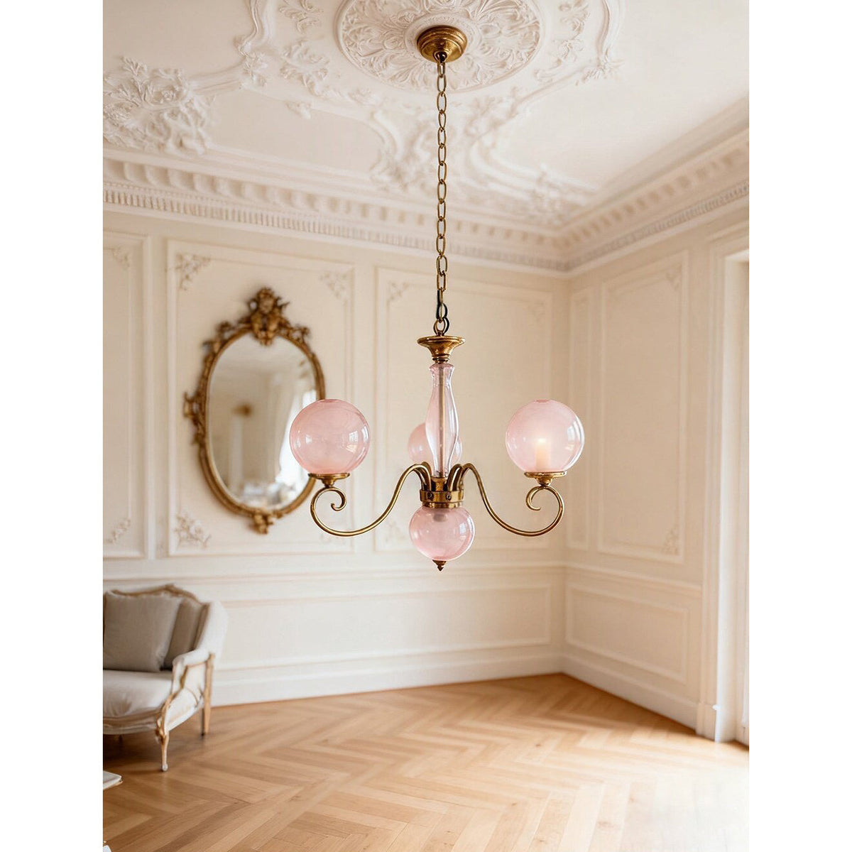 Hand-Blown Glass Globe Chandelier with Antique Brass Frame – Multi-Arm Pendant Light for Dining Room | Lonoma
