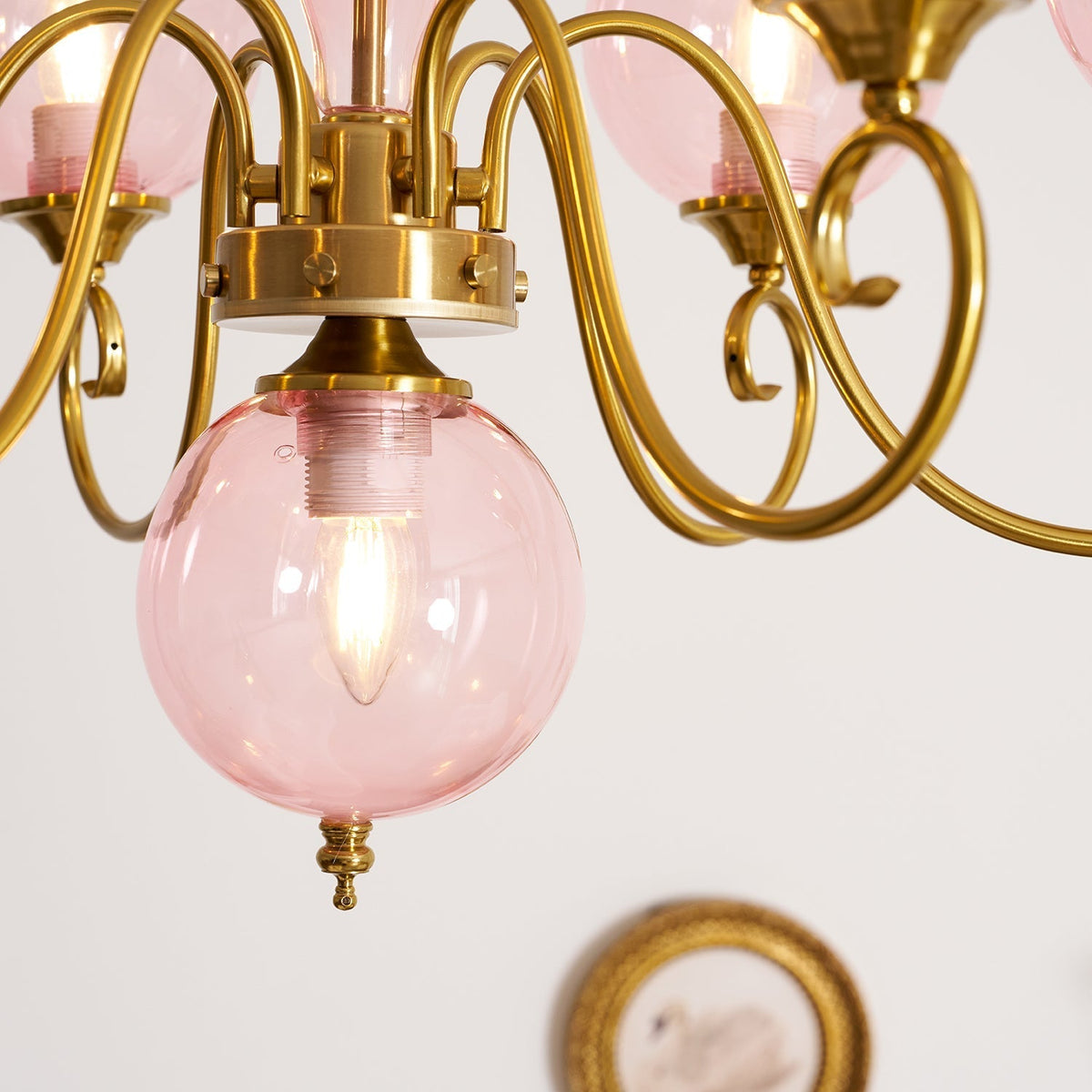 Hand-Blown Glass Globe Chandelier with Antique Brass Frame – Multi-Arm Pendant Light for Dining Room | Lonoma