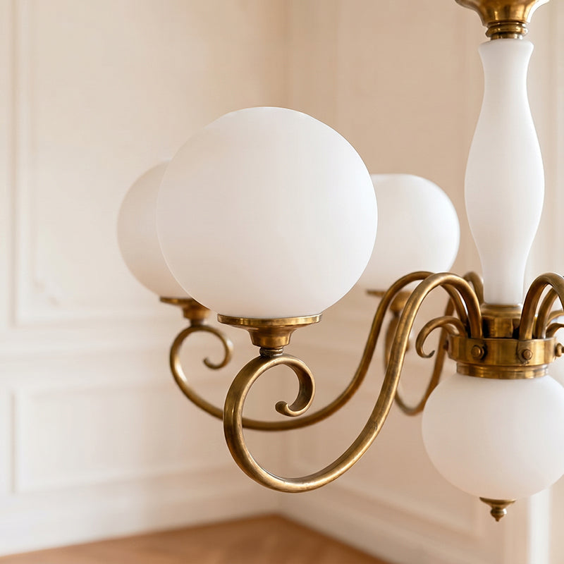 Hand-Blown Glass Globe Chandelier with Antique Brass Frame – Multi-Arm Pendant Light for Dining Room | Lonoma