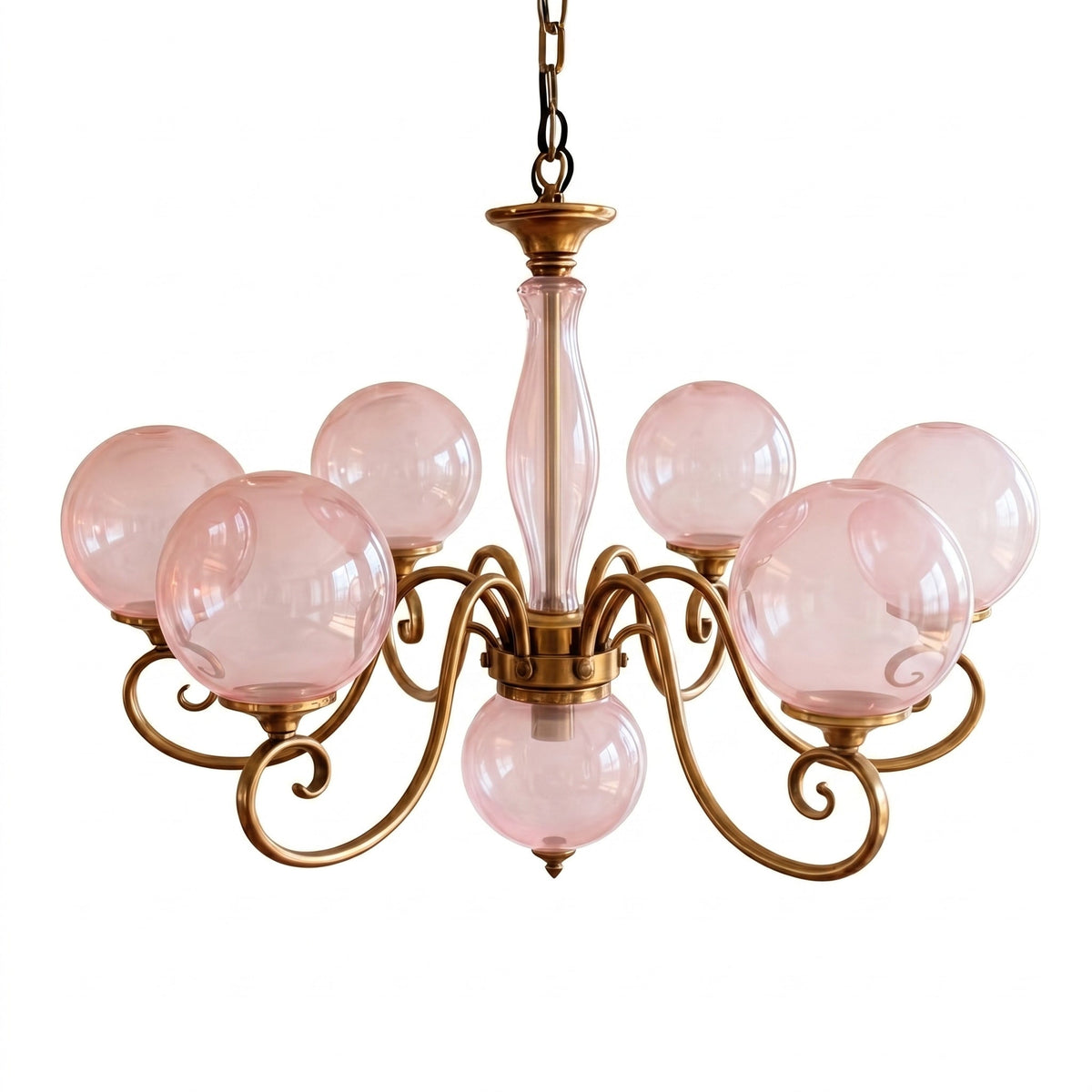 Hand-Blown Glass Globe Chandelier with Antique Brass Frame – Multi-Arm Pendant Light for Dining Room | Lonoma