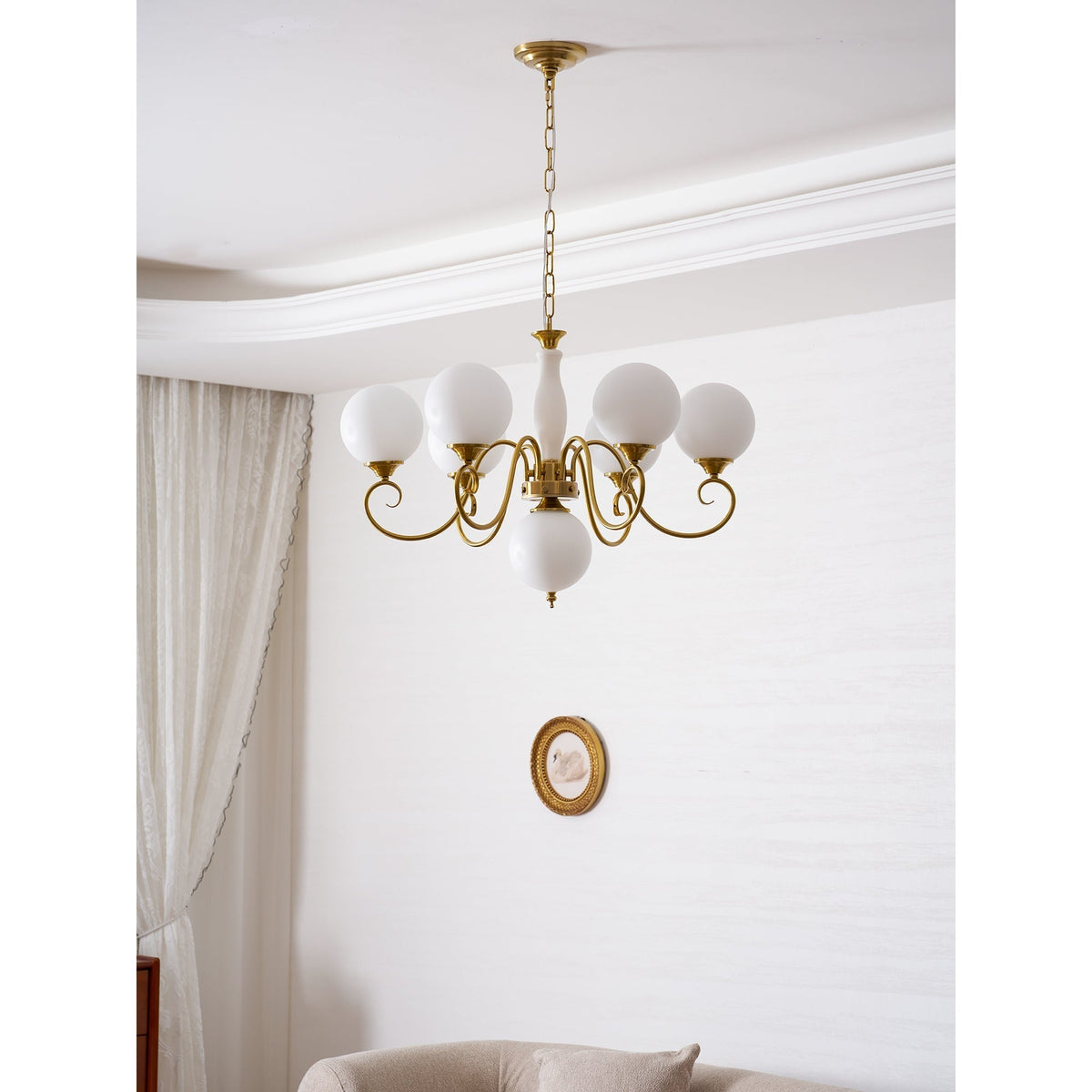 Hand-Blown Glass Globe Chandelier with Antique Brass Frame – Multi-Arm Pendant Light for Dining Room | Lonoma
