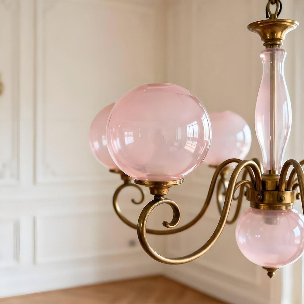Hand-Blown Glass Globe Chandelier with Antique Brass Frame – Multi-Arm Pendant Light for Dining Room | Lonoma