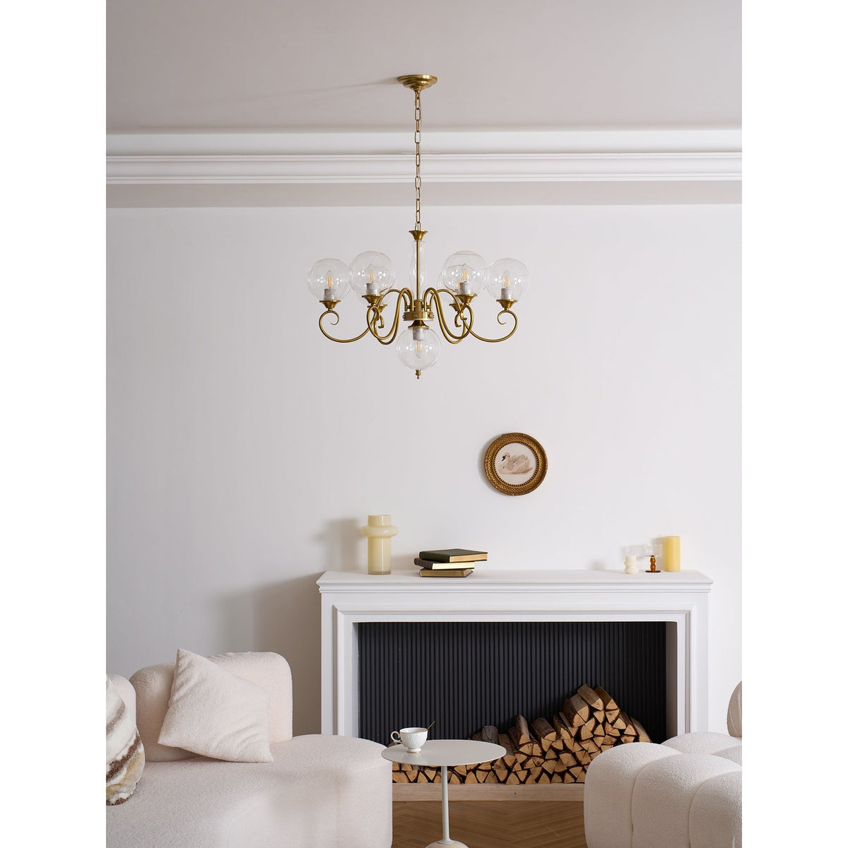 Hand-Blown Glass Globe Chandelier with Antique Brass Frame – Multi-Arm Pendant Light for Dining Room | Lonoma