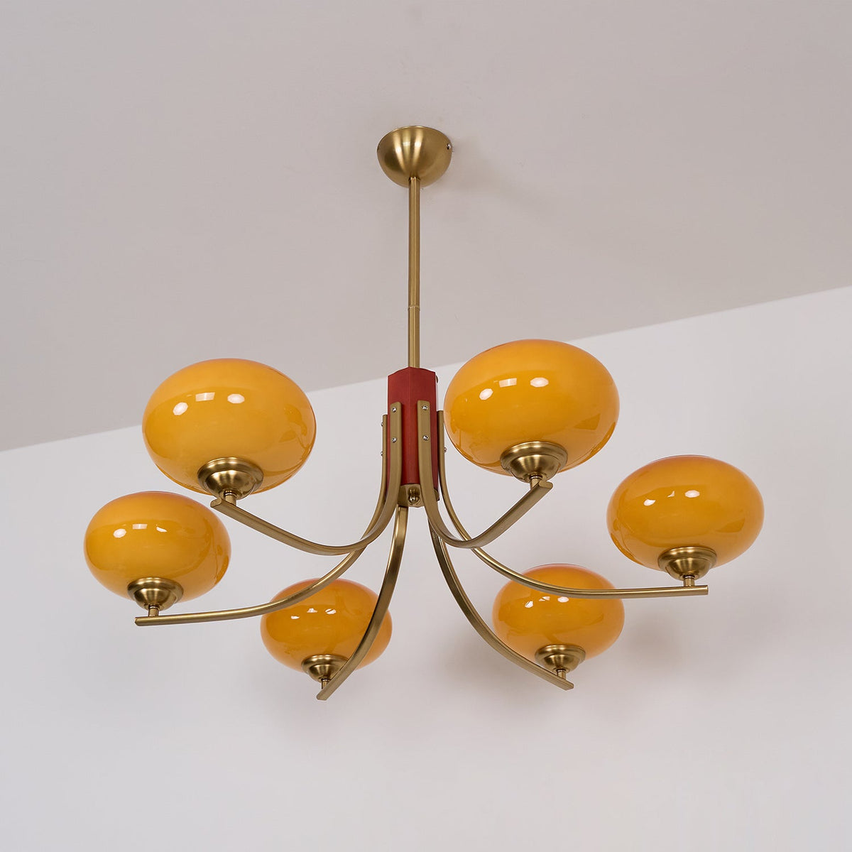 Multi-Globe Pendant Chandelier with Amber Glass Shades and Wood Accents for Dining Room | Lonoma