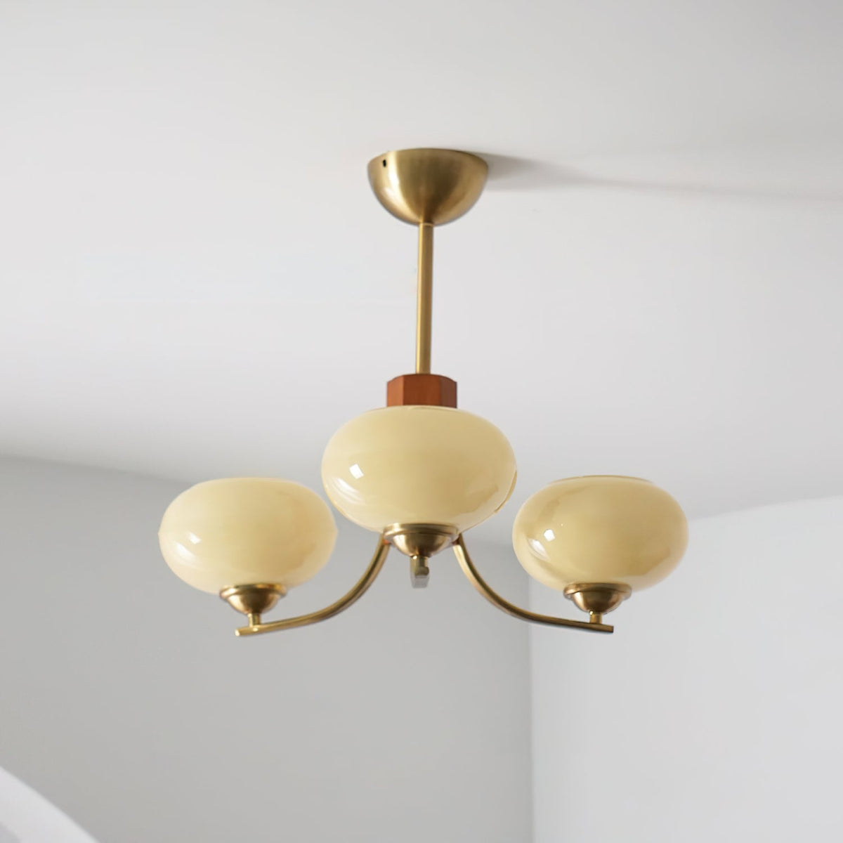 Multi-Globe Pendant Chandelier with Amber Glass Shades and Wood Accents for Dining Room | Lonoma