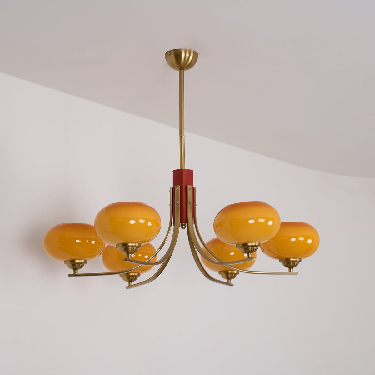 Multi-Globe Pendant Chandelier with Amber Glass Shades and Wood Accents for Dining Room | Lonoma