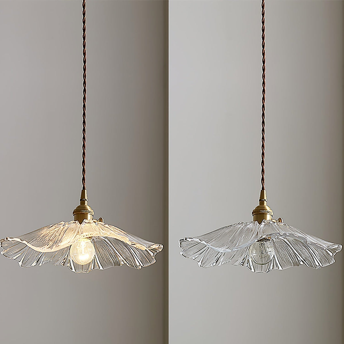 Floral Glass Flush Mount or Drop Ceiling Light with Brass Accents – Clear, Green or Pink Petal Shades for Bedroom, Dining Room | Lonoma
