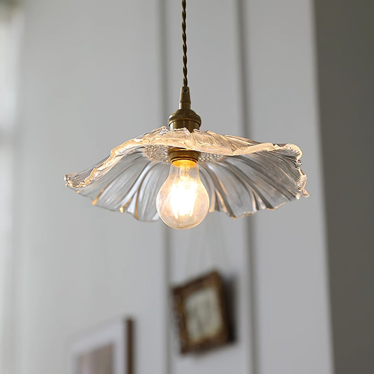 Floral Glass Flush Mount or Drop Ceiling Light with Brass Accents – Clear, Green or Pink Petal Shades for Bedroom, Dining Room | Lonoma