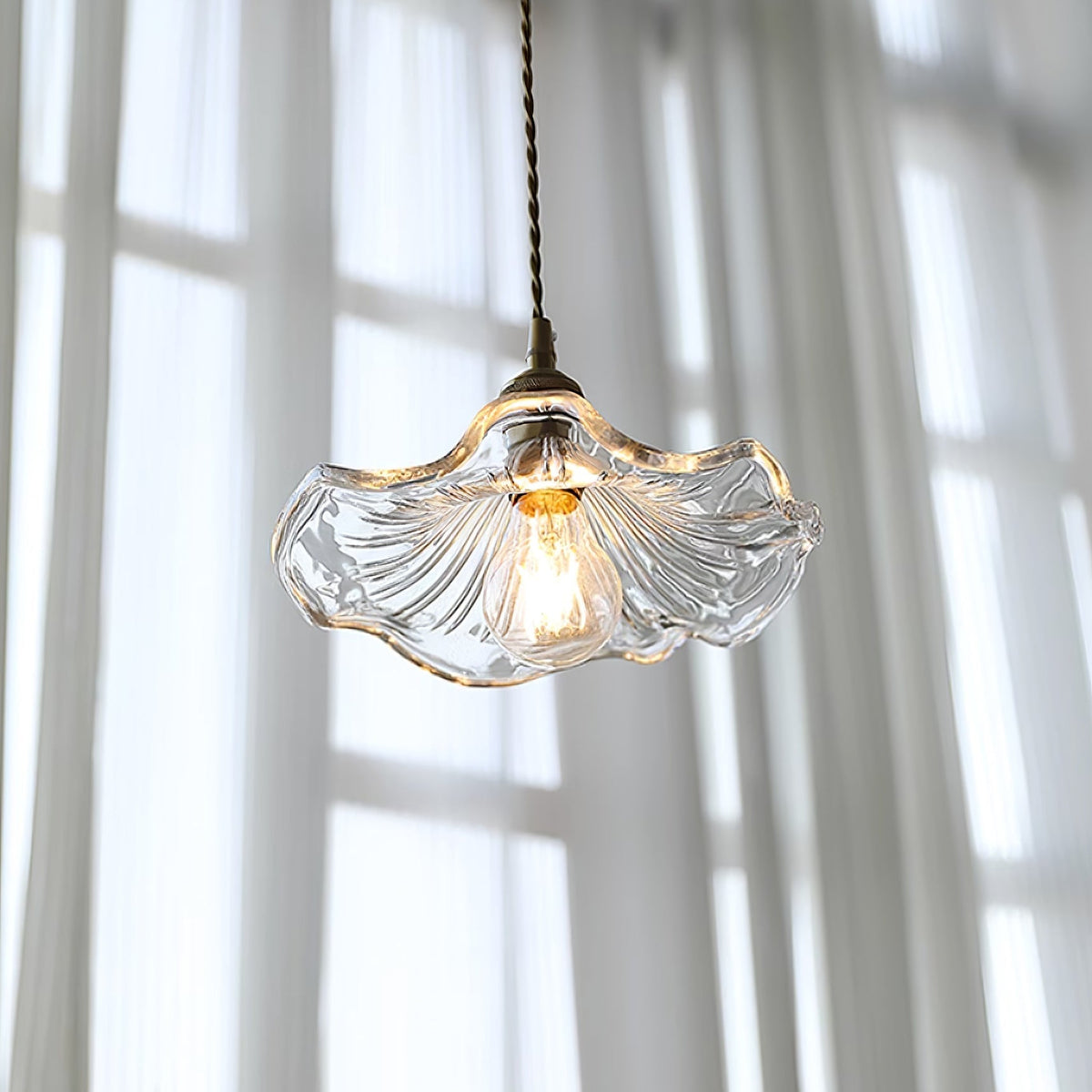 Floral Glass Flush Mount or Drop Ceiling Light with Brass Accents – Clear, Green or Pink Petal Shades for Bedroom, Dining Room | Lonoma
