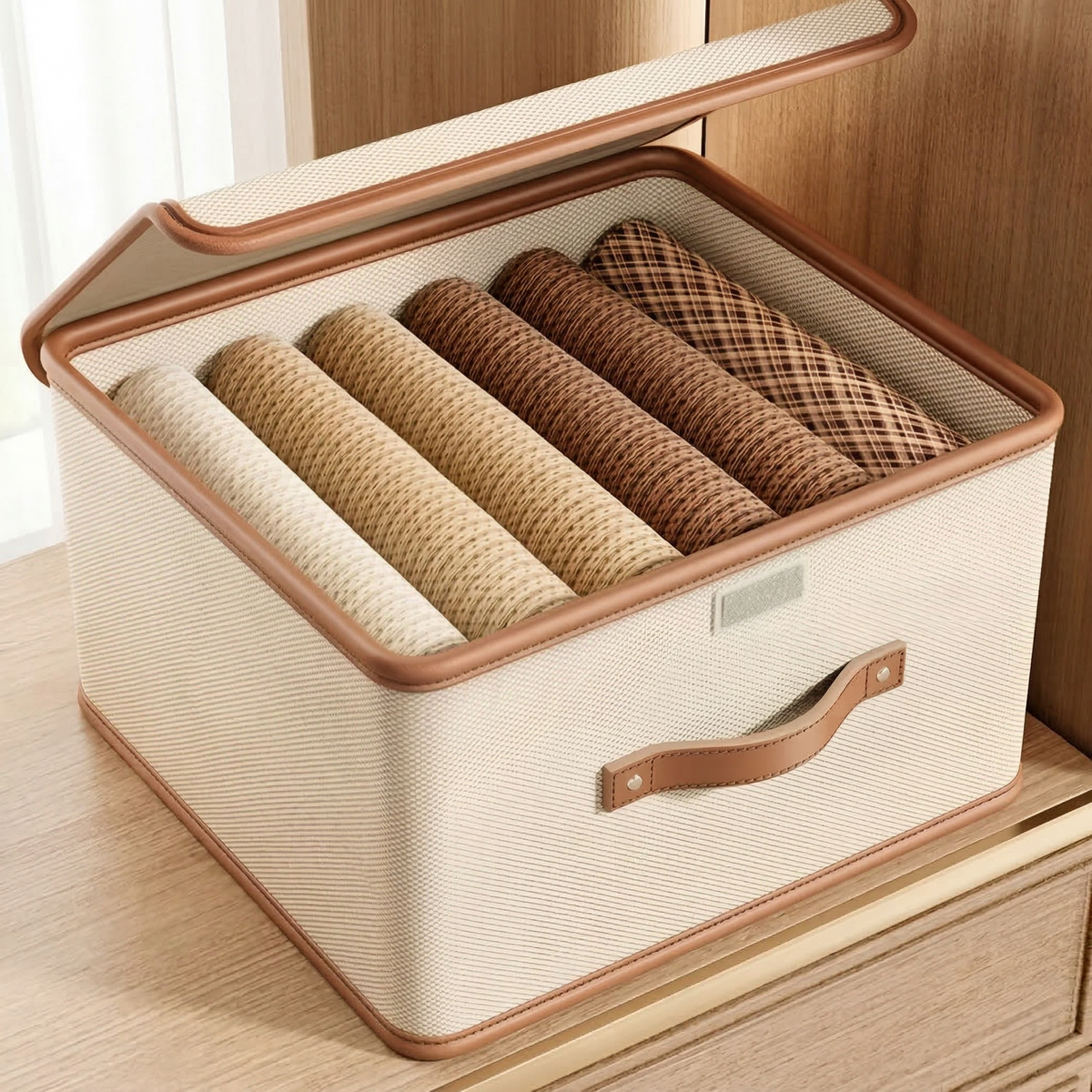 Collapsible Storage Bin with Lid and Handles for Closet Organization – Oxford Cloth Foldable Clothes Container, Stackable Design M-2XL | Lonoma
