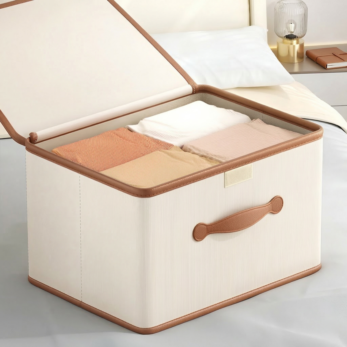Collapsible Storage Bin with Lid and Handles for Closet Organization – Oxford Cloth Foldable Clothes Container, Stackable Design M-2XL | Lonoma