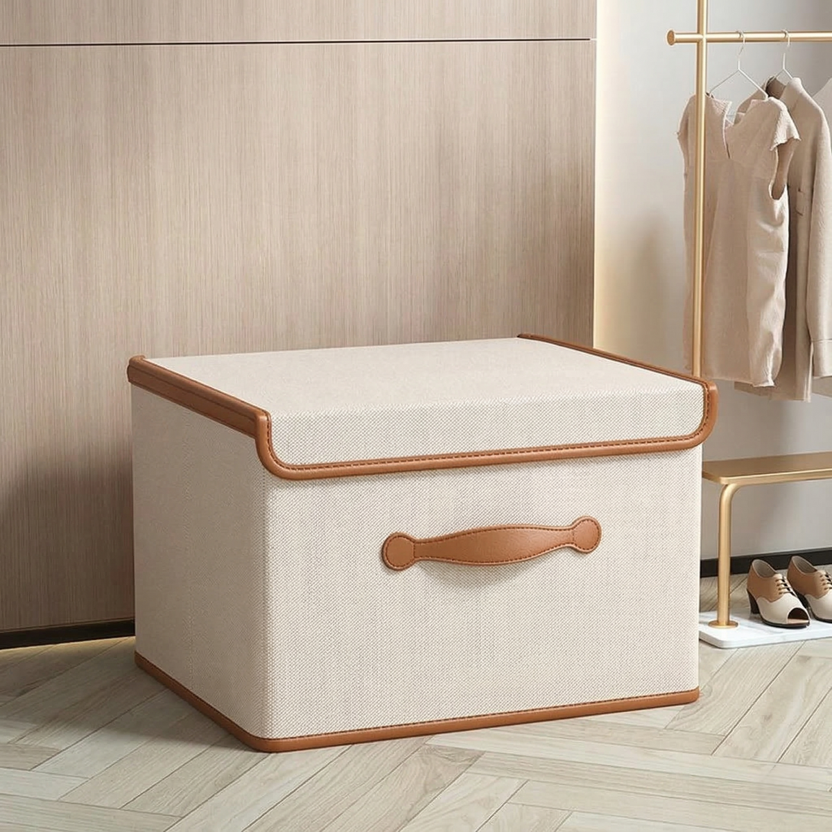 Collapsible Storage Bin with Lid and Handles for Closet Organization – Oxford Cloth Foldable Clothes Container, Stackable Design M-2XL | Lonoma