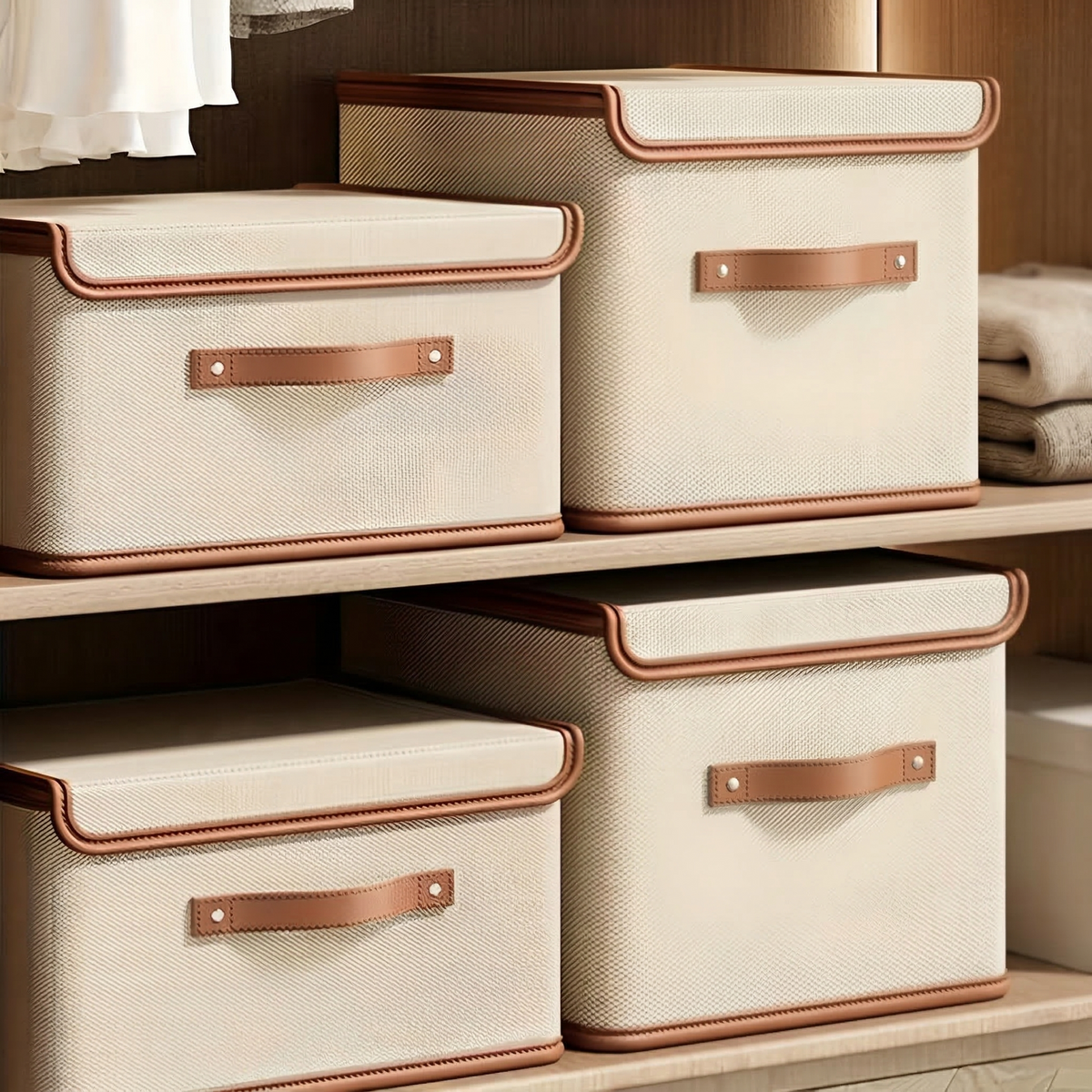 Collapsible Storage Bin with Lid and Handles for Closet Organization – Oxford Cloth Foldable Clothes Container, Stackable Design M-2XL | Lonoma