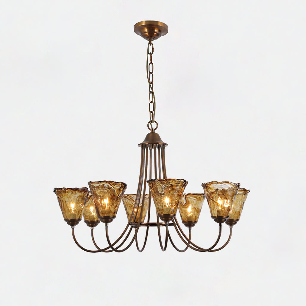 Amber Glass Globe Chandelier with Dark Brass Frame – Multi-Light Adjustable Height Hanging Fixture for Dining Room, Entryway, Living Room | Lonoma