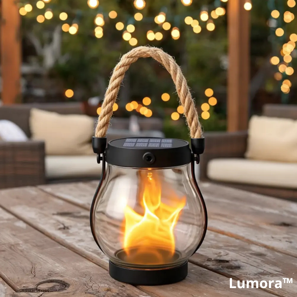 Solar Flickering Flame Lantern – Weatherproof LED Outdoor Light for Garden, Patio & Balcony, Auto Dusk Sensor, Cordless Ambient Lamp | Lonoma