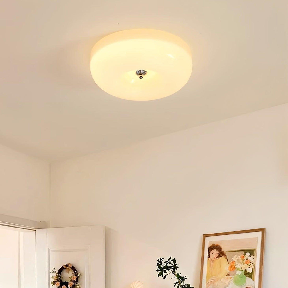 Glass Button Ceiling Light Fixture, Round Flush Mount LED Lamp for Bedroom, Kitchen, Hallway, Integrated Modern Overhead Lighting | Lonoma