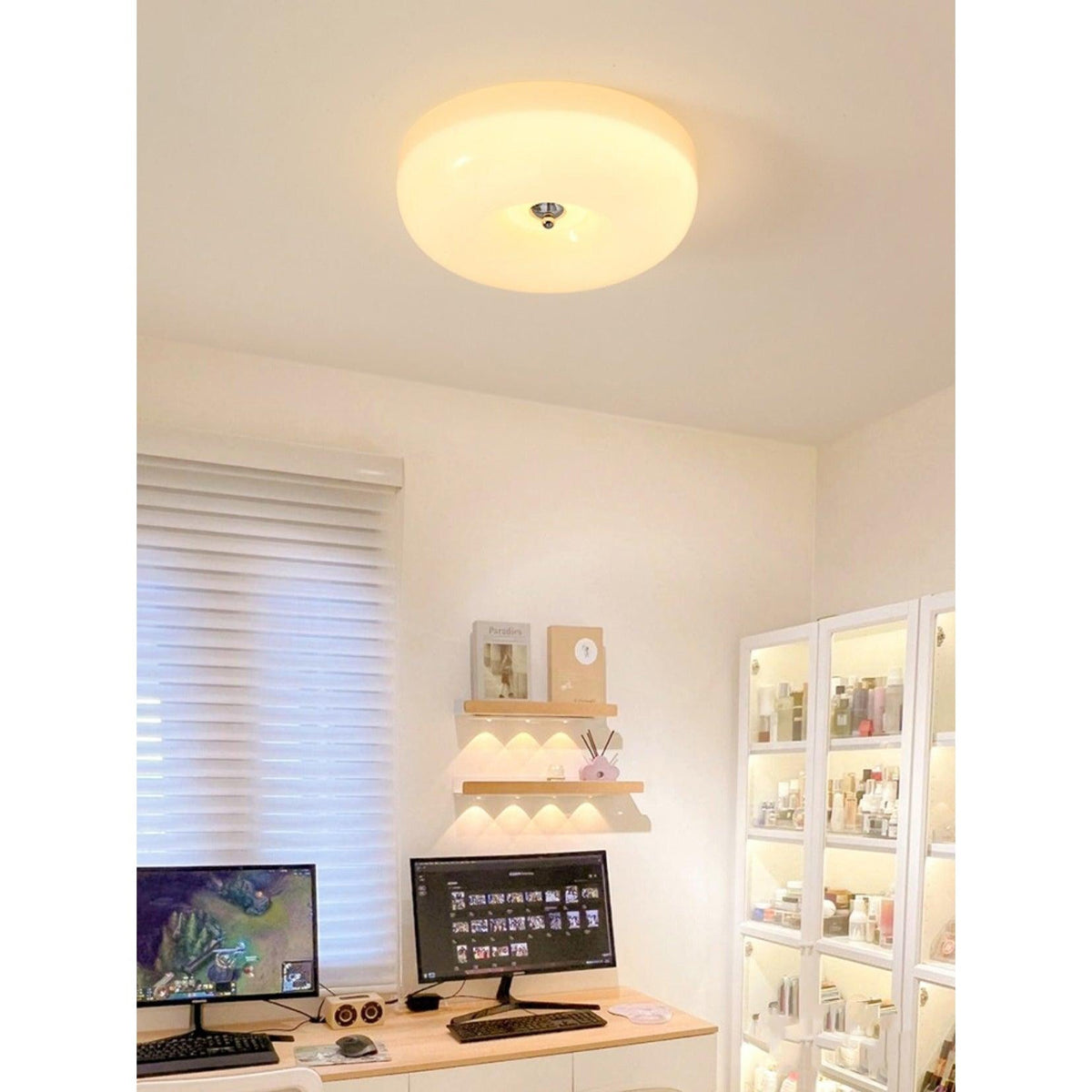 Glass Button Ceiling Light Fixture, Round Flush Mount LED Lamp for Bedroom, Kitchen, Hallway, Integrated Modern Overhead Lighting | Lonoma