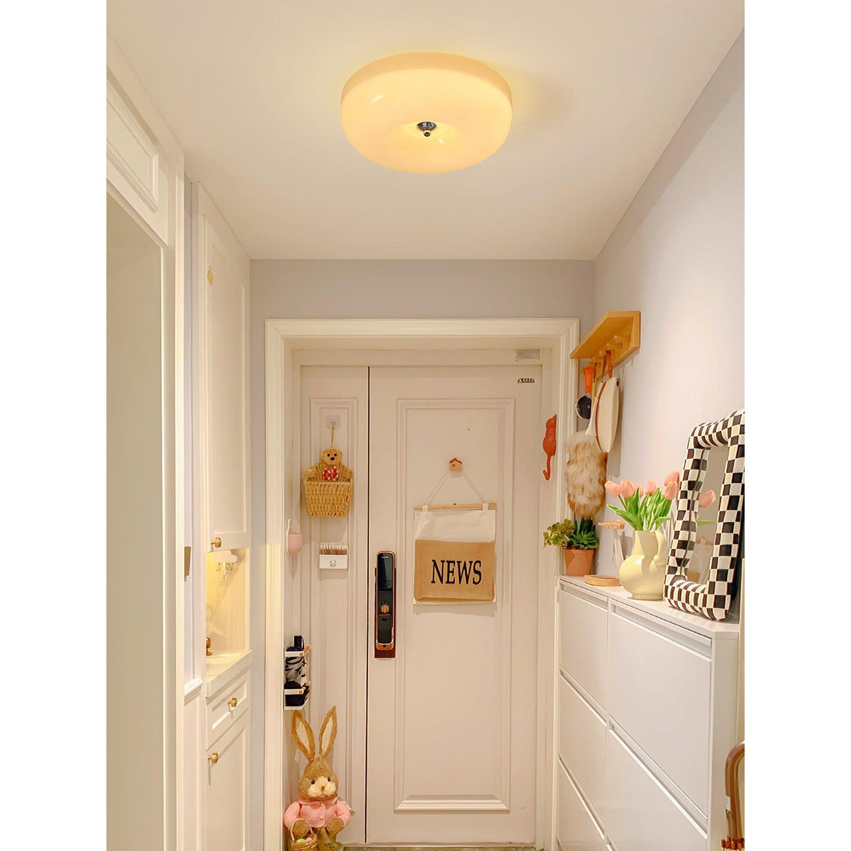 Glass Button Ceiling Light Fixture, Round Flush Mount LED Lamp for Bedroom, Kitchen, Hallway, Integrated Modern Overhead Lighting | Lonoma
