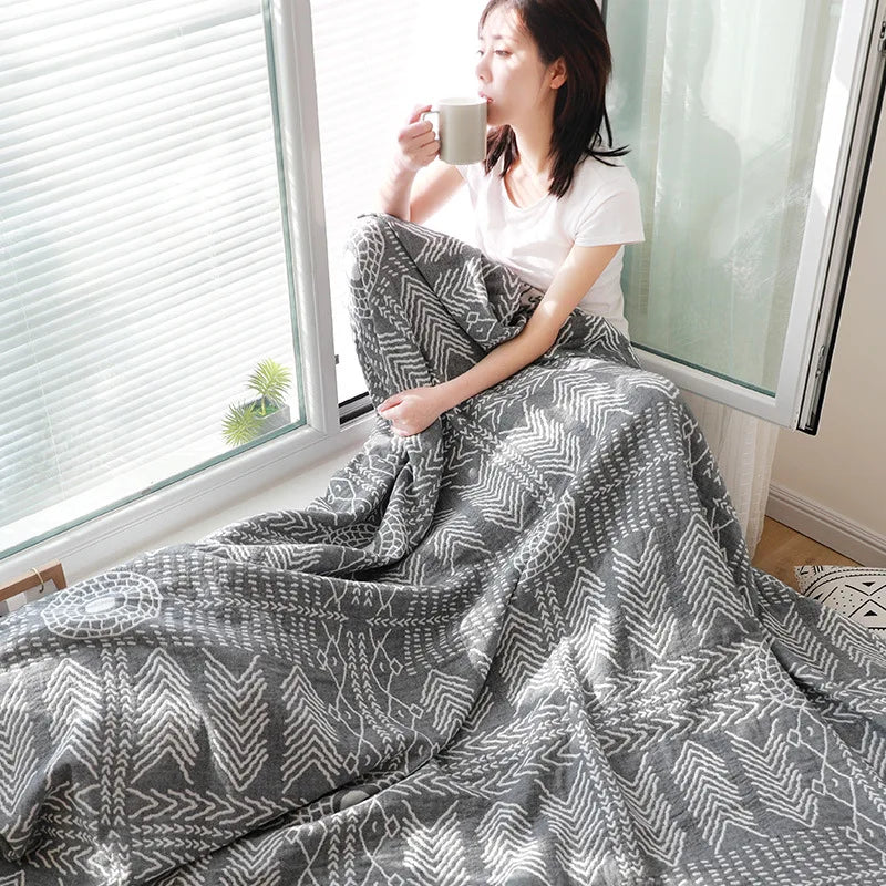 Cotton Gauze Throw Blanket Plaid Lightweight Muslin Blanket for Couch Bed Travel All-Season Soft Woven Coverlet 100% Cotton | Lonoma