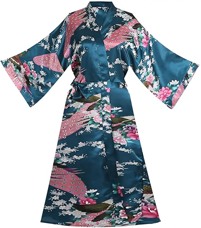 Satin Kimono Robe for Women Short Sleeve Floral Wrap Loungewear Sleepwear Wedding Bridal Party Getting Ready Dressing Gown | Lonoma