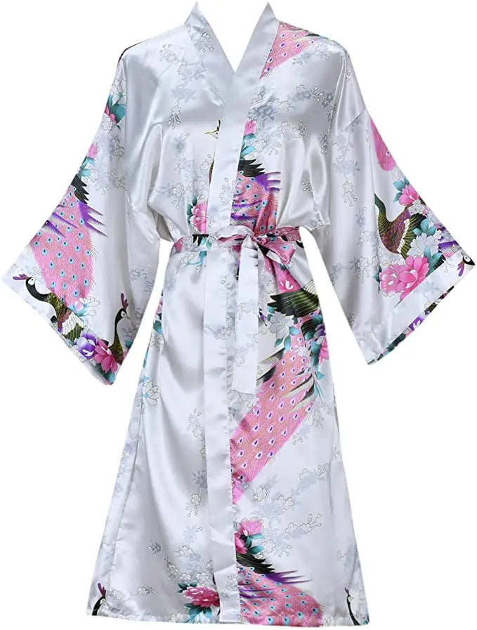 Zijde Satijn Bruiloft Bruid Bruidsmeisje Gewaad Bloemen Badjas Korte Kimono Robe Nacht Gewaad Badjas Mode Kamerjas Voor Vrouwen