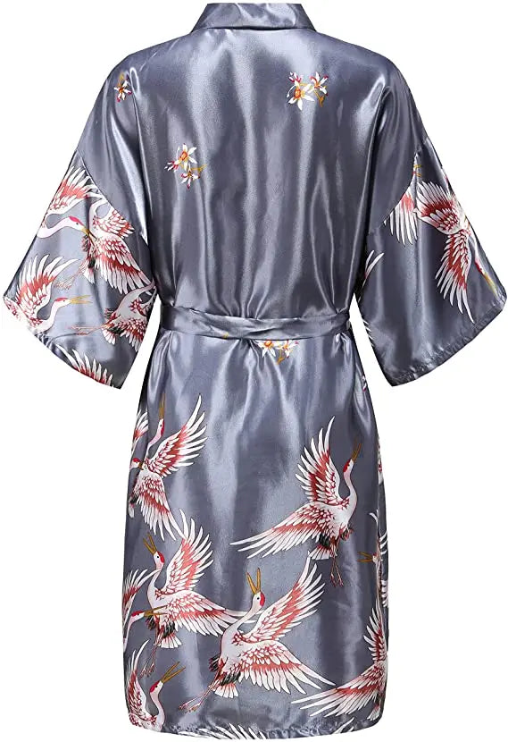 Women's Satin Kimono Robe Floral Short Sleeve Loungewear Sleepwear Dressing Gown Bridal Bridesmaid Wedding Party Nightwear Bathrobe | Lonoma