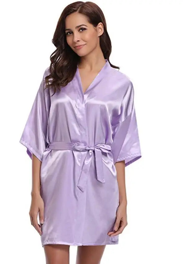 Women's Satin Kimono Robe Lightweight Loungewear Short Sleeve Knee Length Sleepwear for Bridal Party Getting Ready Spa | Lonoma