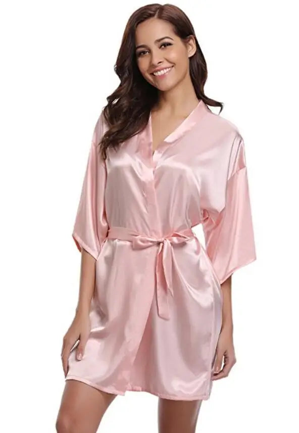 Women's Satin Kimono Robe Lightweight Loungewear Short Sleeve Knee Length Sleepwear for Bridal Party Getting Ready Spa | Lonoma