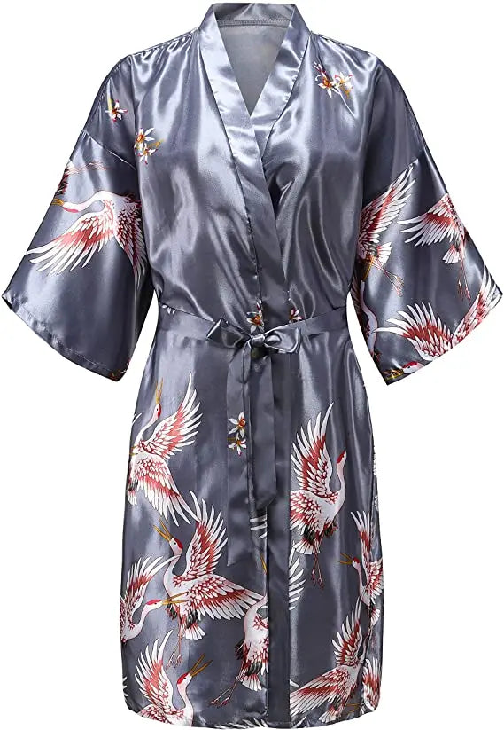 Women's Satin Kimono Robe Floral Short Sleeve Loungewear Sleepwear Dressing Gown Bridal Bridesmaid Wedding Party Nightwear Bathrobe | Lonoma