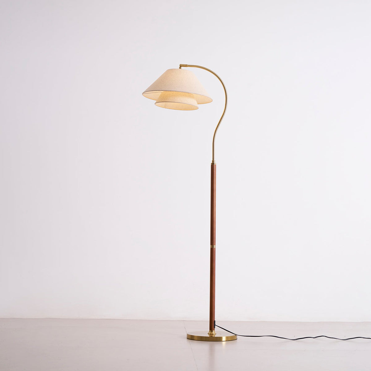 Double Fabric Shade Floor Lamp with Wood & Metal Stand 61 in Tall Statement Lighting for Living Room Bedroom Modern Ambient Uplight | Lonoma