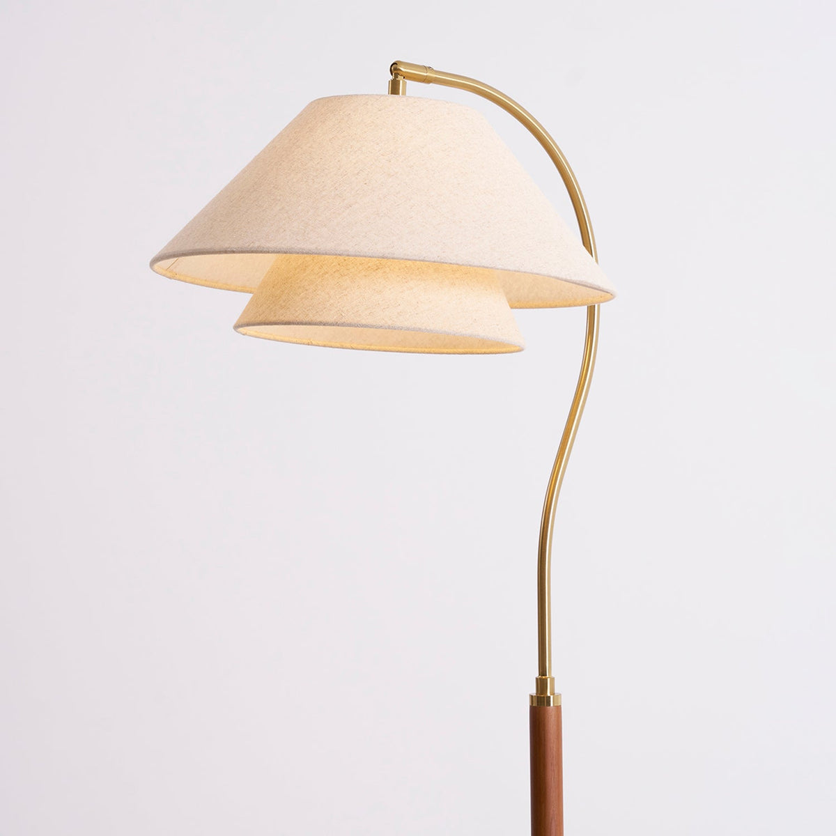 Double Fabric Shade Floor Lamp with Wood & Metal Stand 61 in Tall Statement Lighting for Living Room Bedroom Modern Ambient Uplight | Lonoma