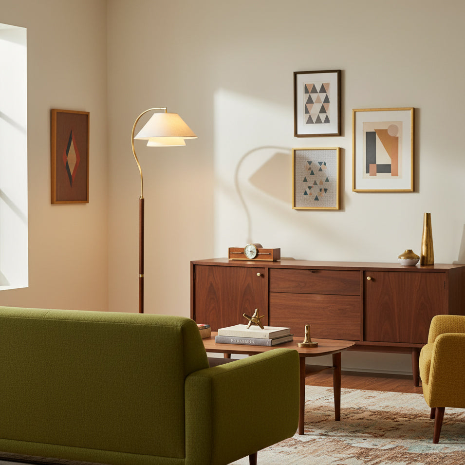 Double Fabric Shade Floor Lamp with Wood & Metal Stand 61 in Tall Statement Lighting for Living Room Bedroom Modern Ambient Uplight | Lonoma