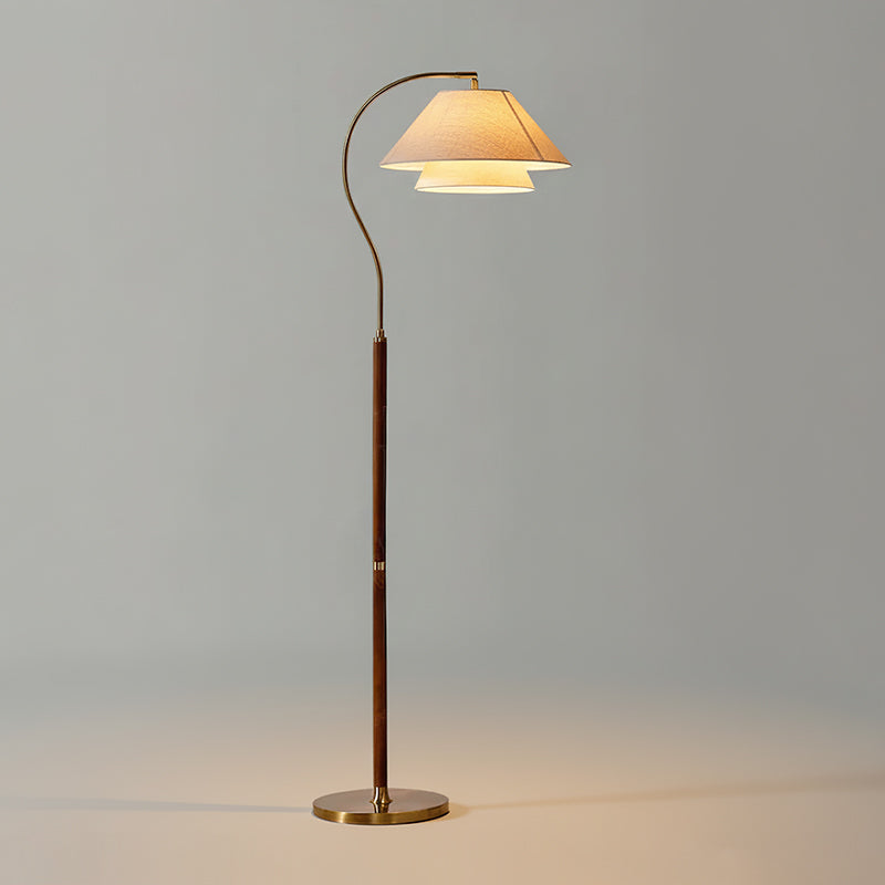 Double Fabric Shade Floor Lamp with Wood & Metal Stand 61 in Tall Statement Lighting for Living Room Bedroom Modern Ambient Uplight | Lonoma